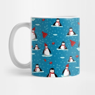 it's cold outside penguins seamless pattern blue Mug